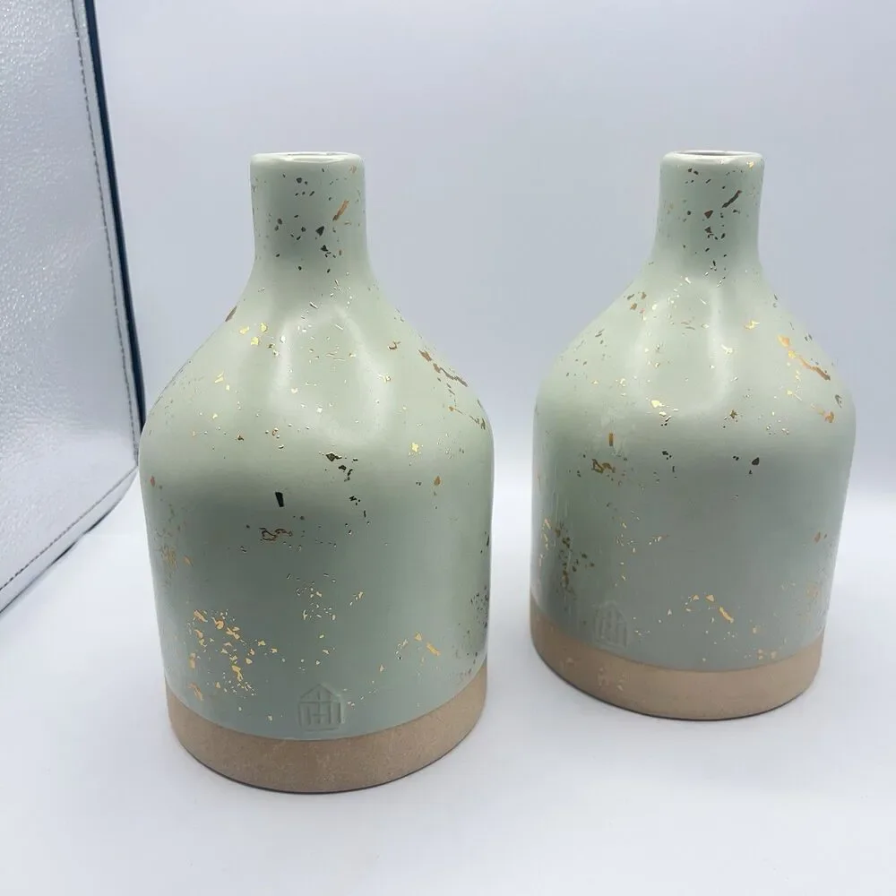 hearth and hand With magnolia Stoneware Vase Gold Sparked - Set Of Two
